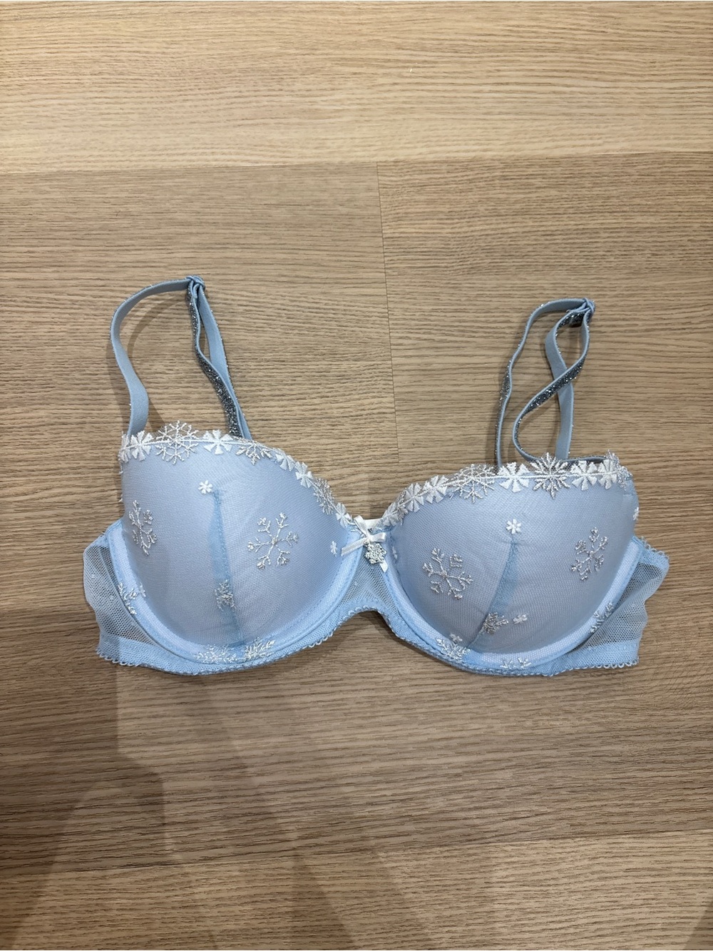 Victoria's Secret Snowflake Sparkle Light Blue Floral Lace Demi Bra